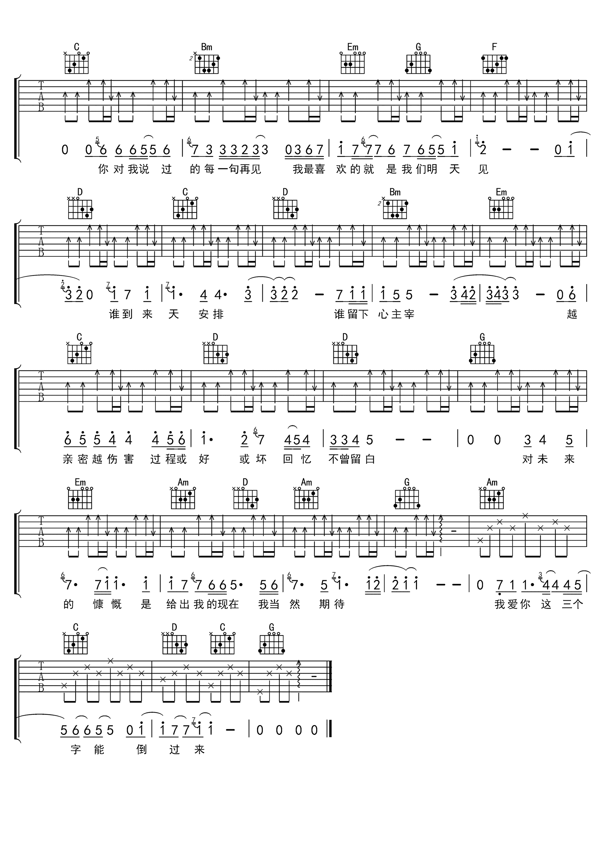 张靓颖《我爱你三个字能倒过来》吉他谱3