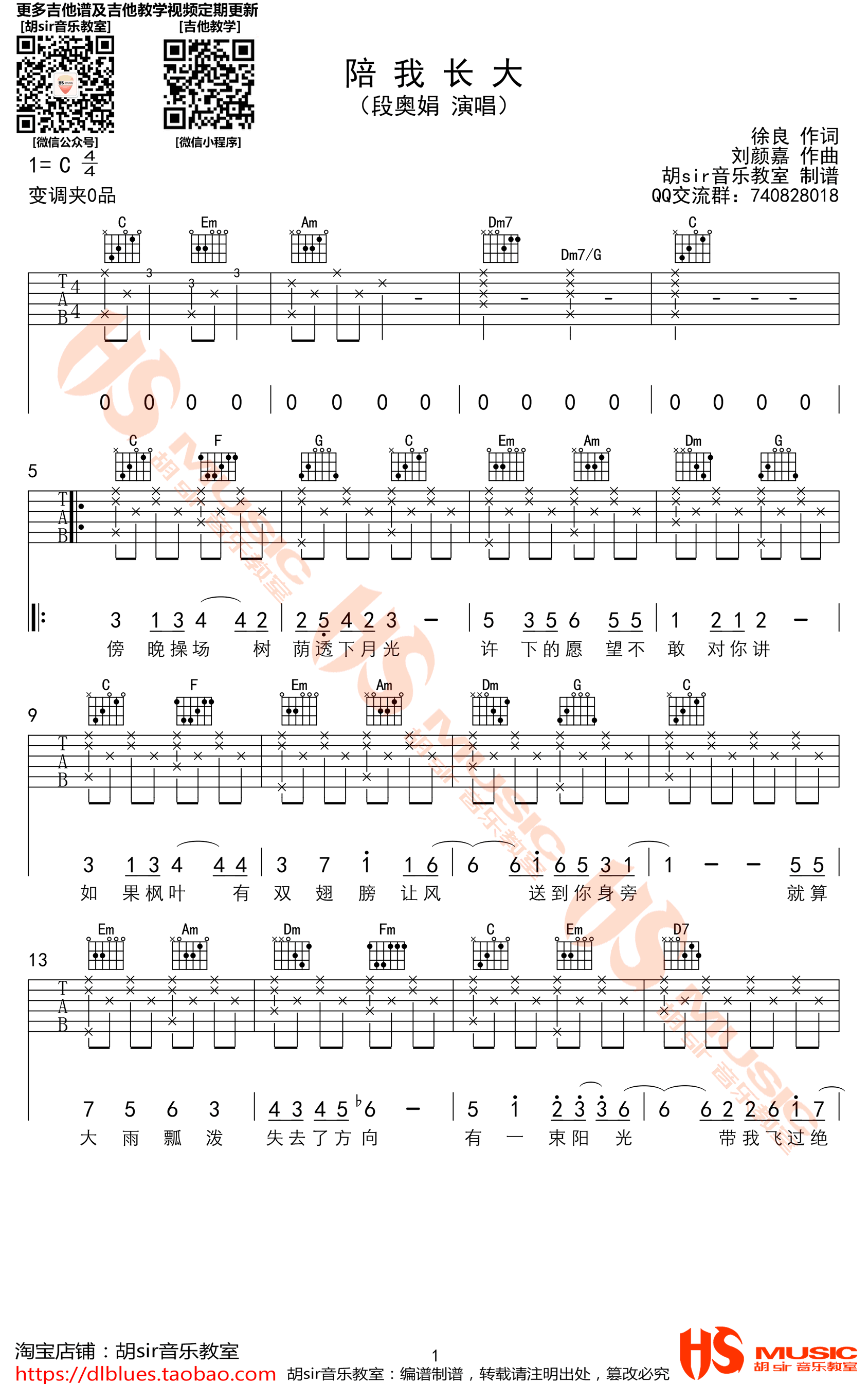 段奥娟 陪我长大吉他谱