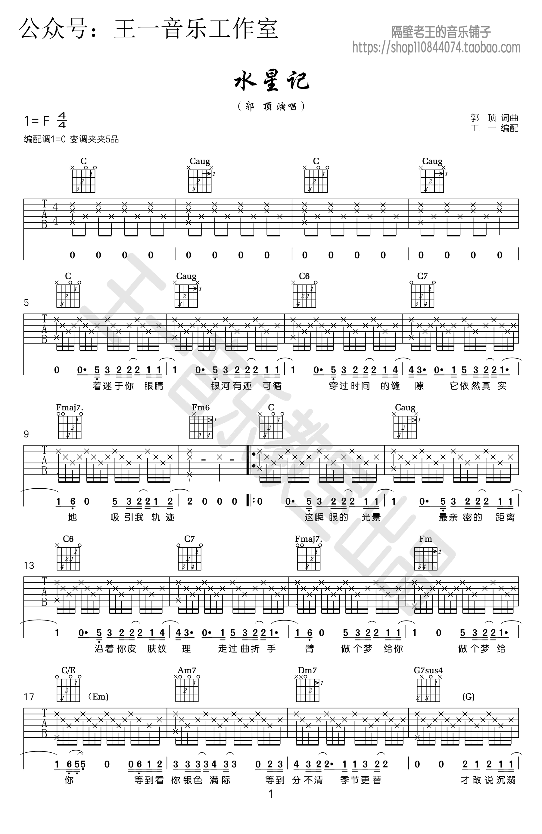 郭顶《水星记》吉他谱-1