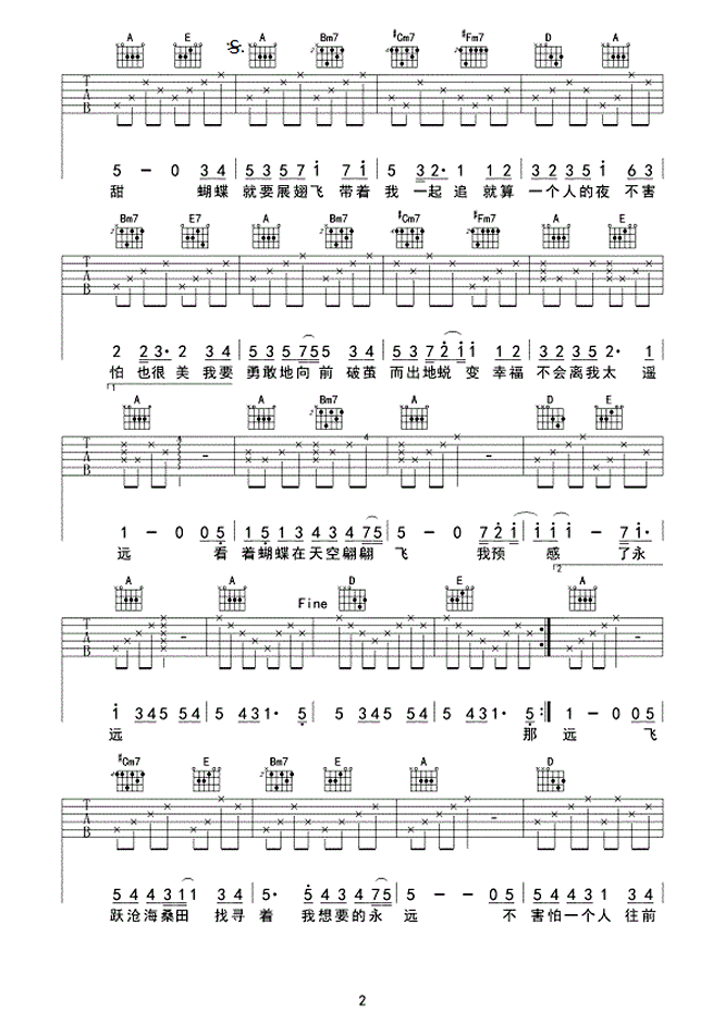 王心凌 蝴蝶吉他谱 六线谱