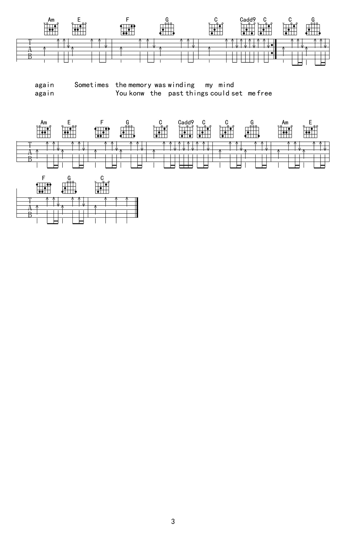 盘尼西林 再谈记忆(Say it Again)吉他谱3
