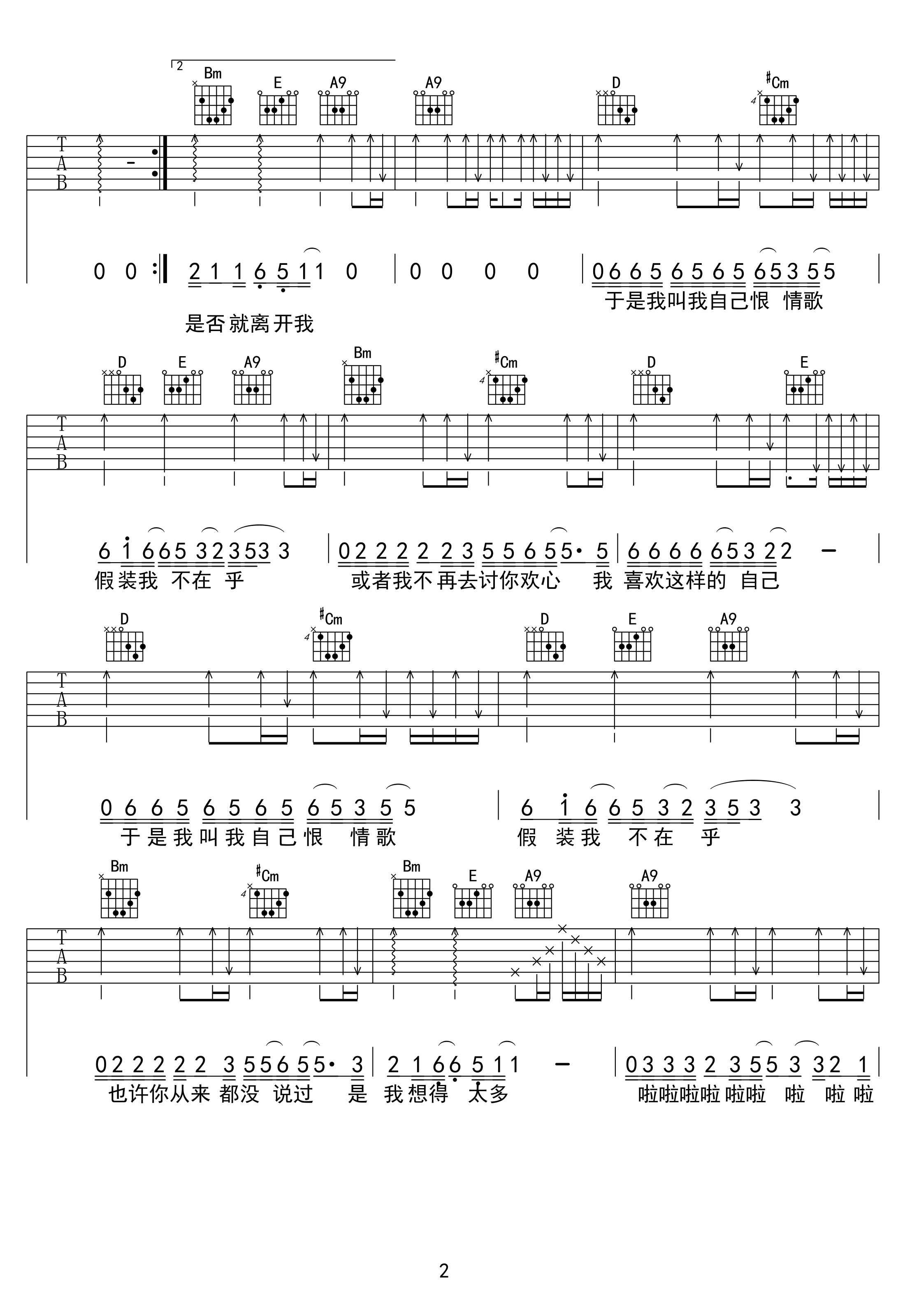 陈升 恨情歌吉他谱2