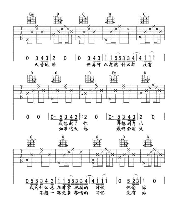 莫文蔚《忽然之间》吉他谱