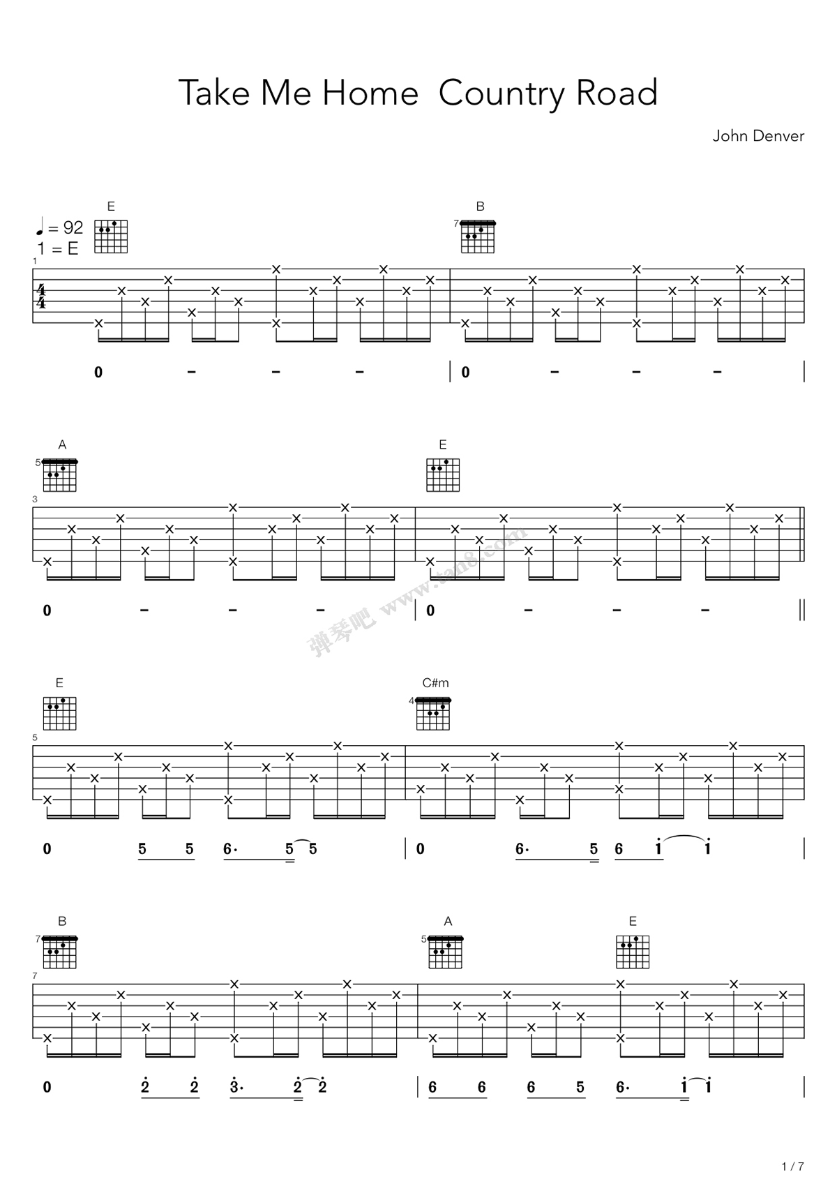 《Take me home Country Road》吉他谱