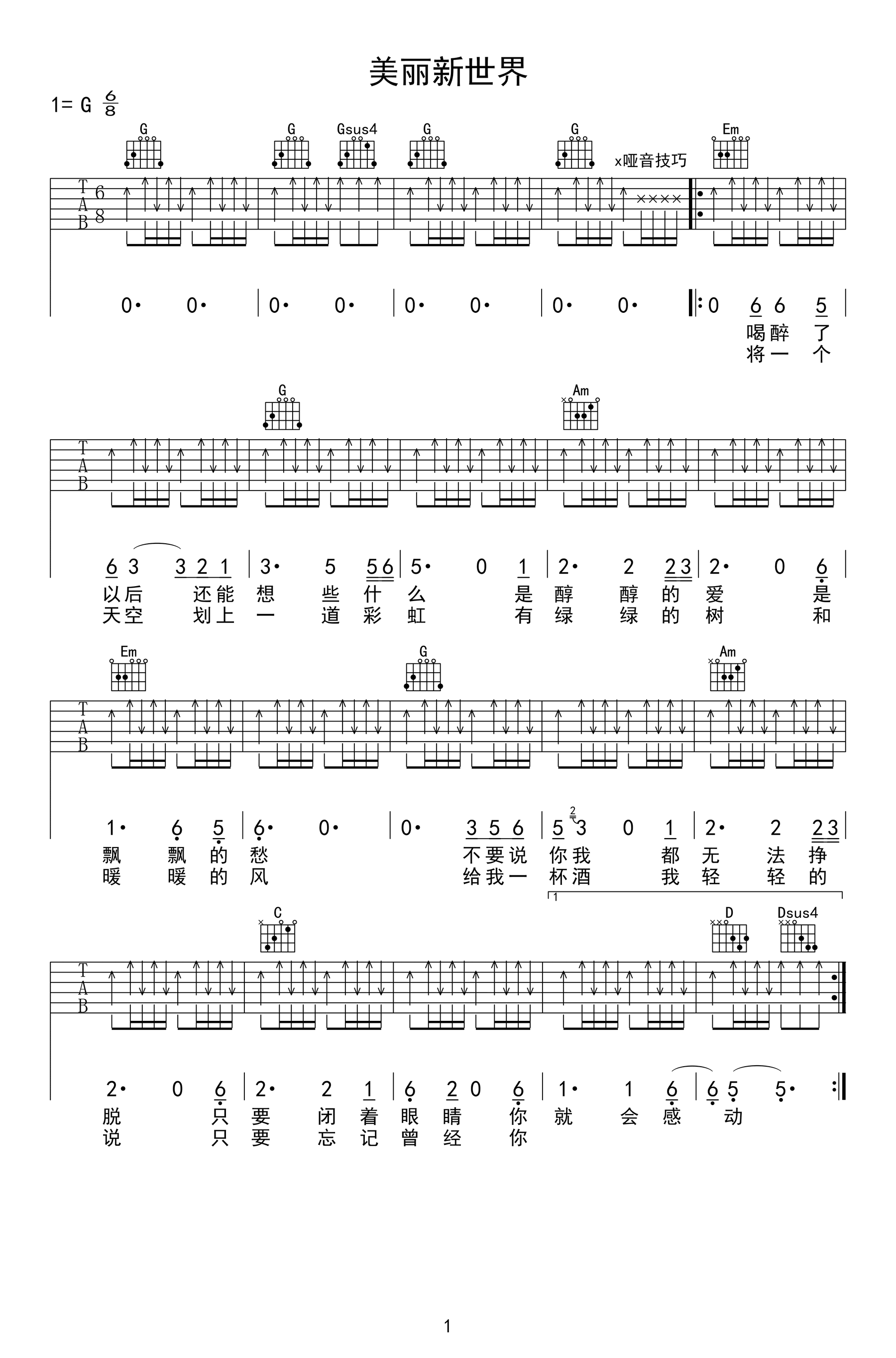 伍佰 美丽新世界吉他谱-1