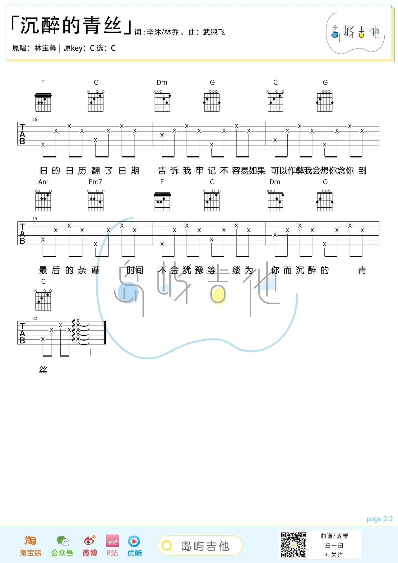 沉醉的青丝吉他谱-林宝馨2