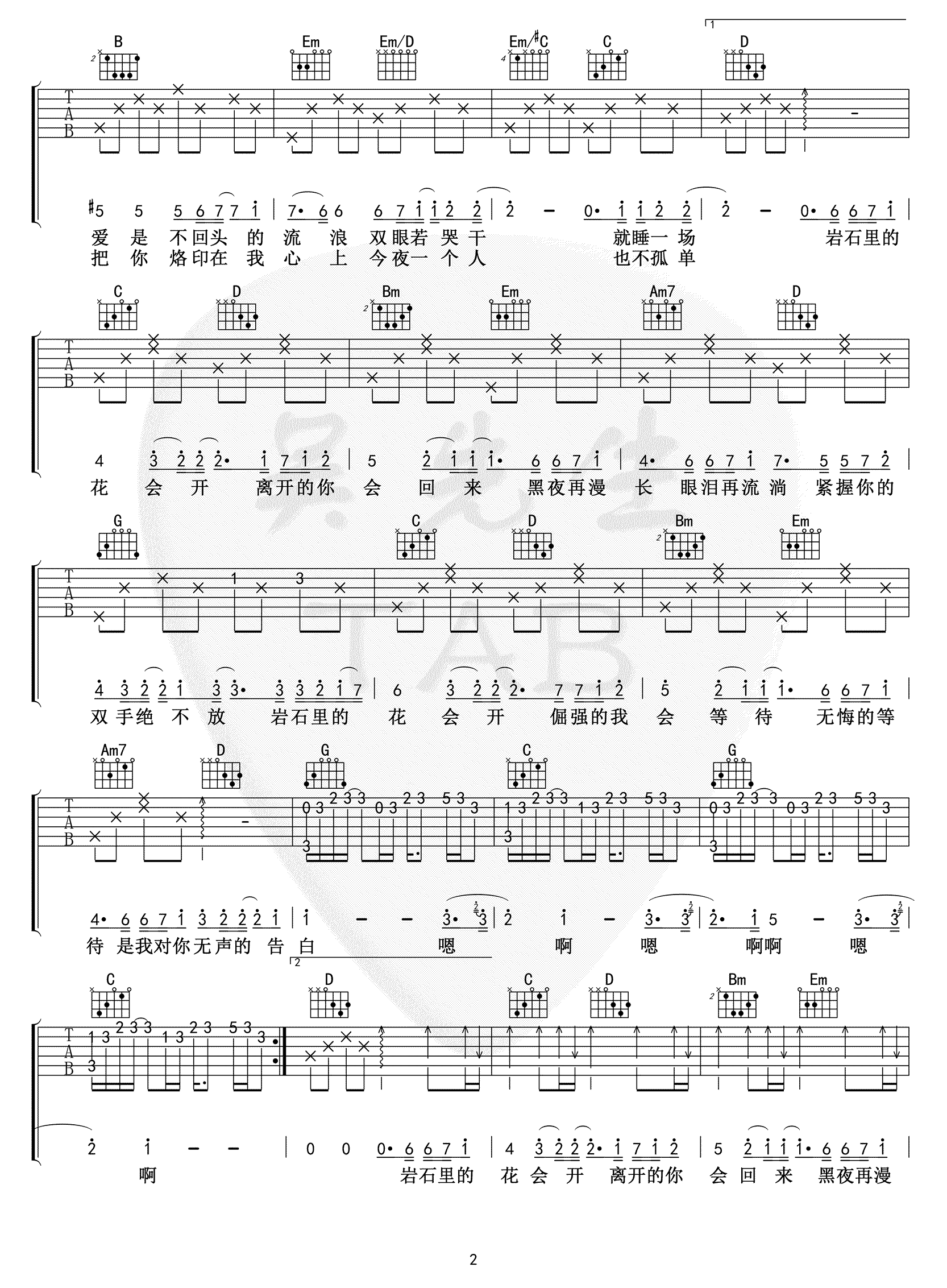 邓紫棋《岩石里的花》吉他谱-2
