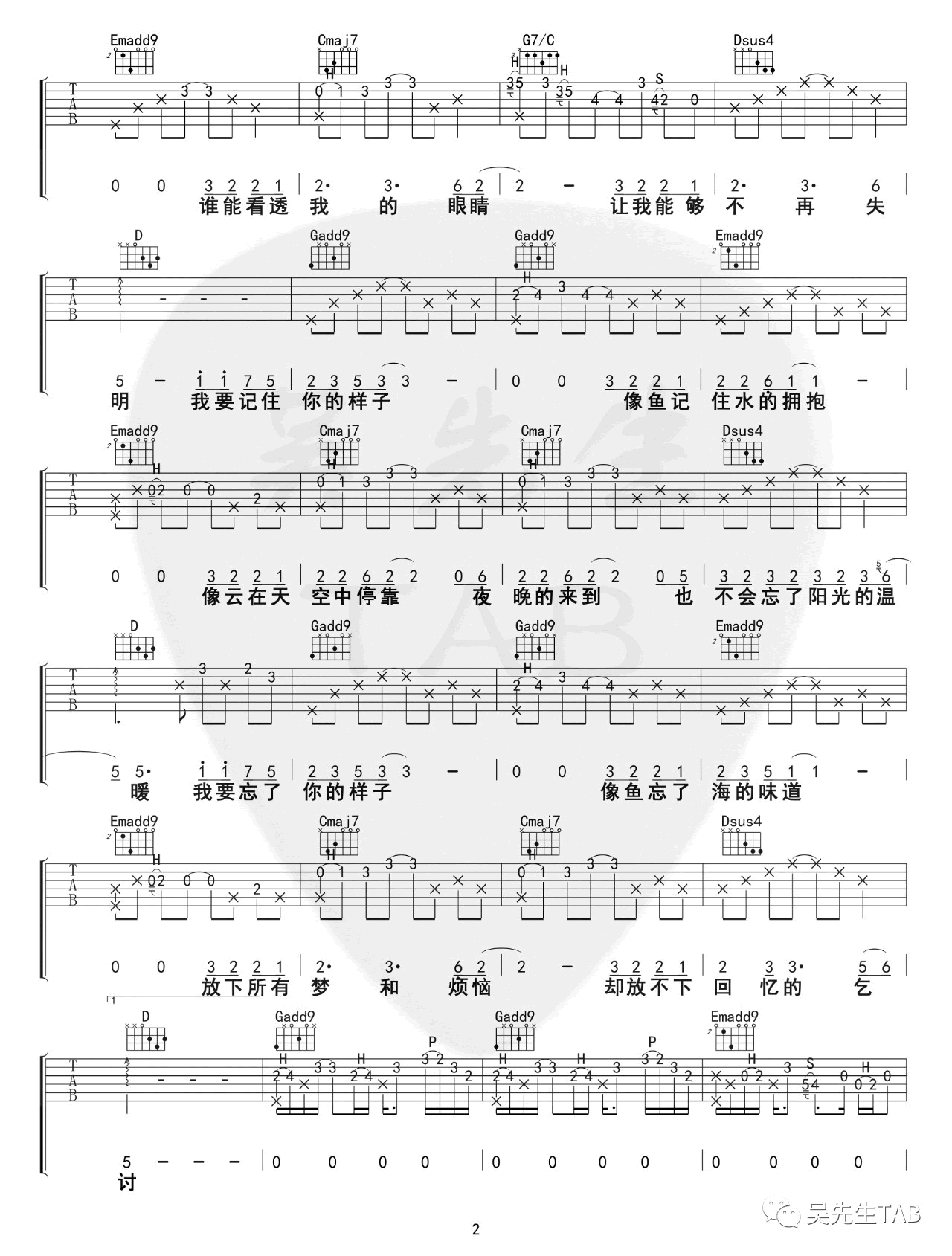 王贰浪《像鱼》吉他谱-2