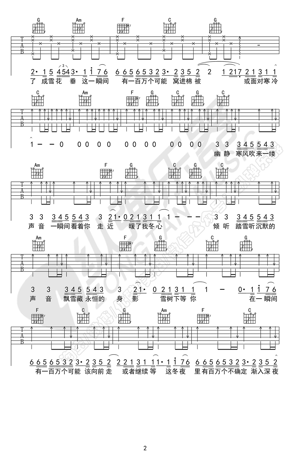 一百万个可能吉他谱 抖音歌曲