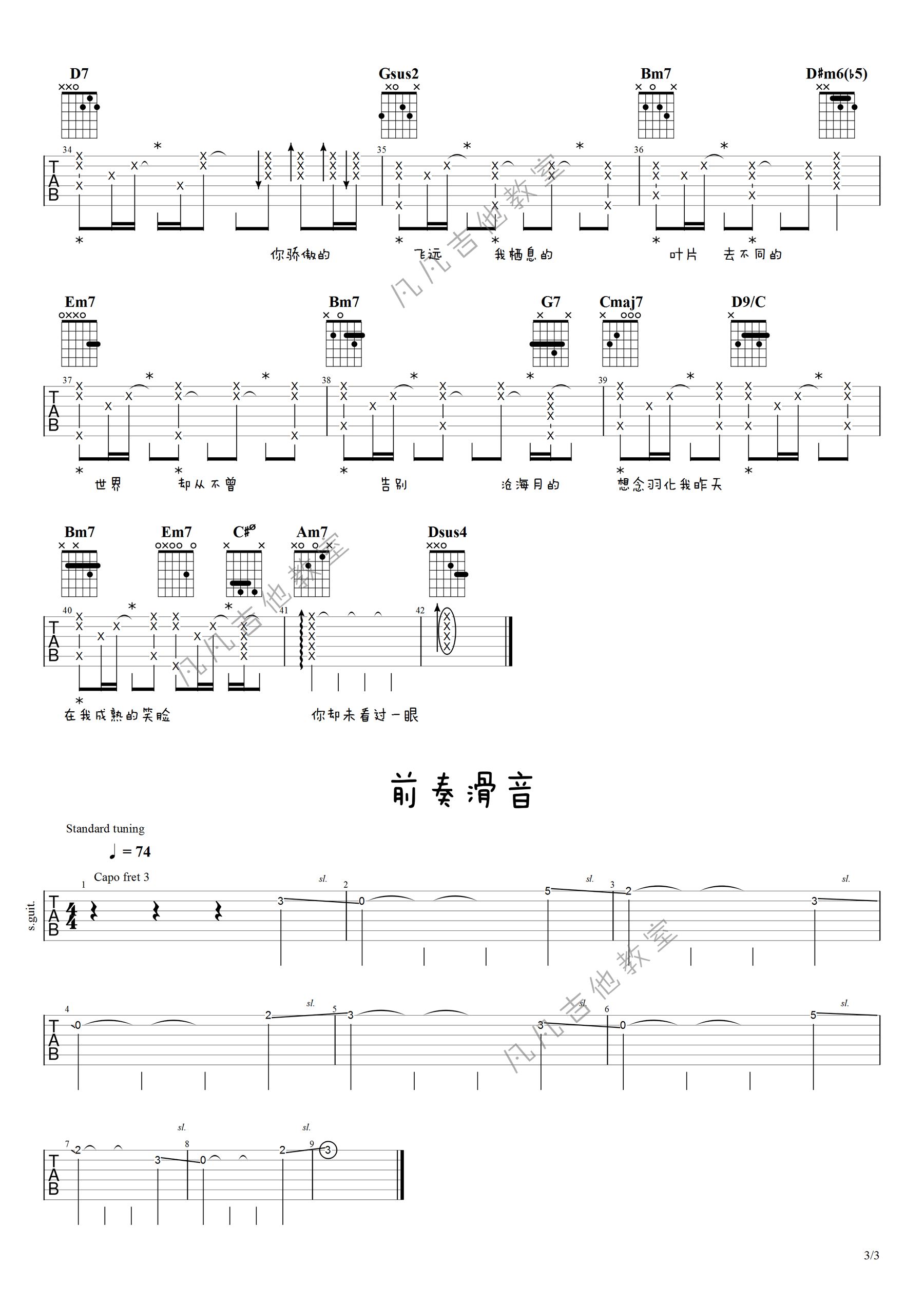 任然《飞鸟和蝉》吉他谱3