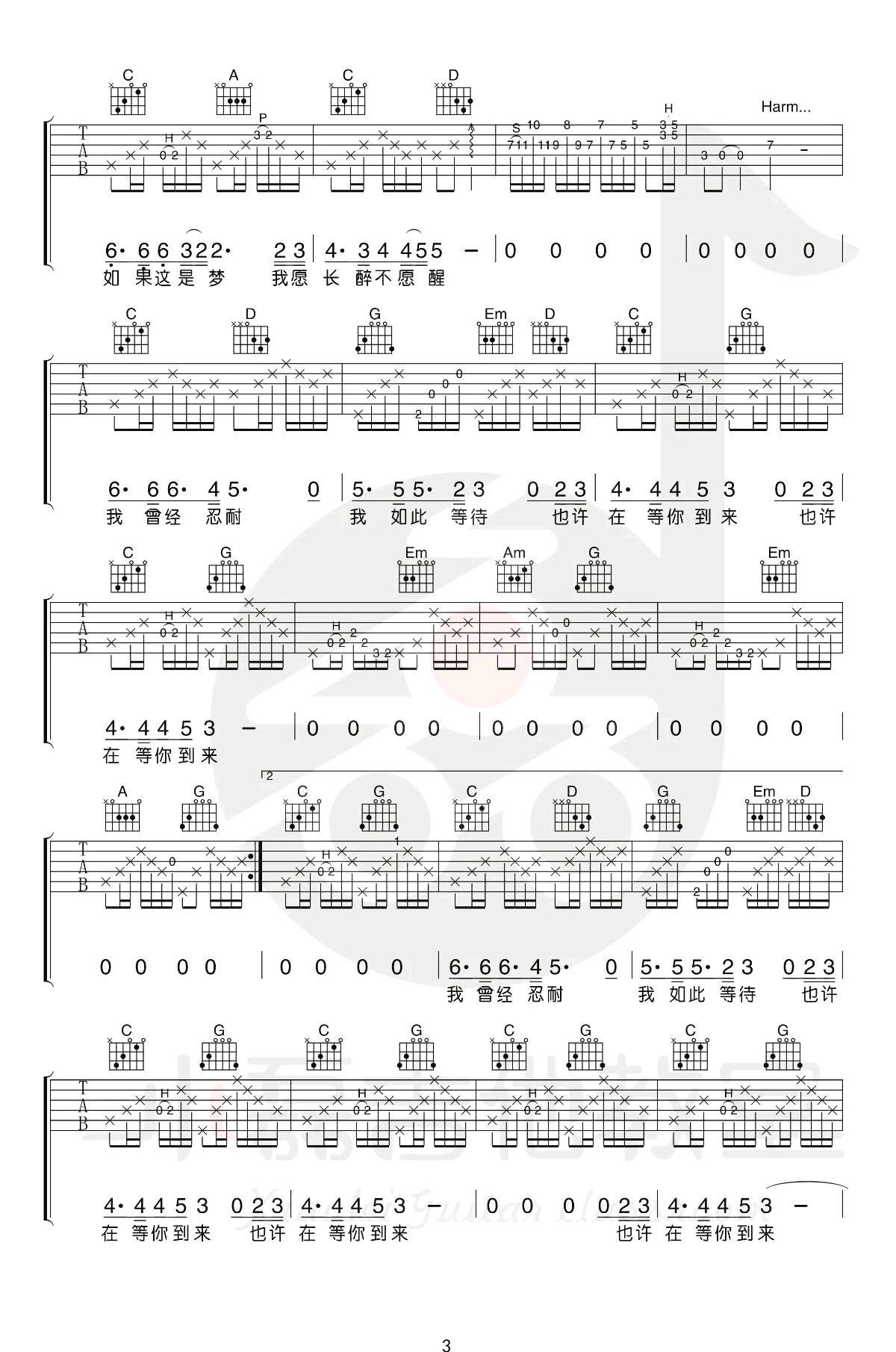 郑钧《灰姑娘》吉他谱-教学视频-3