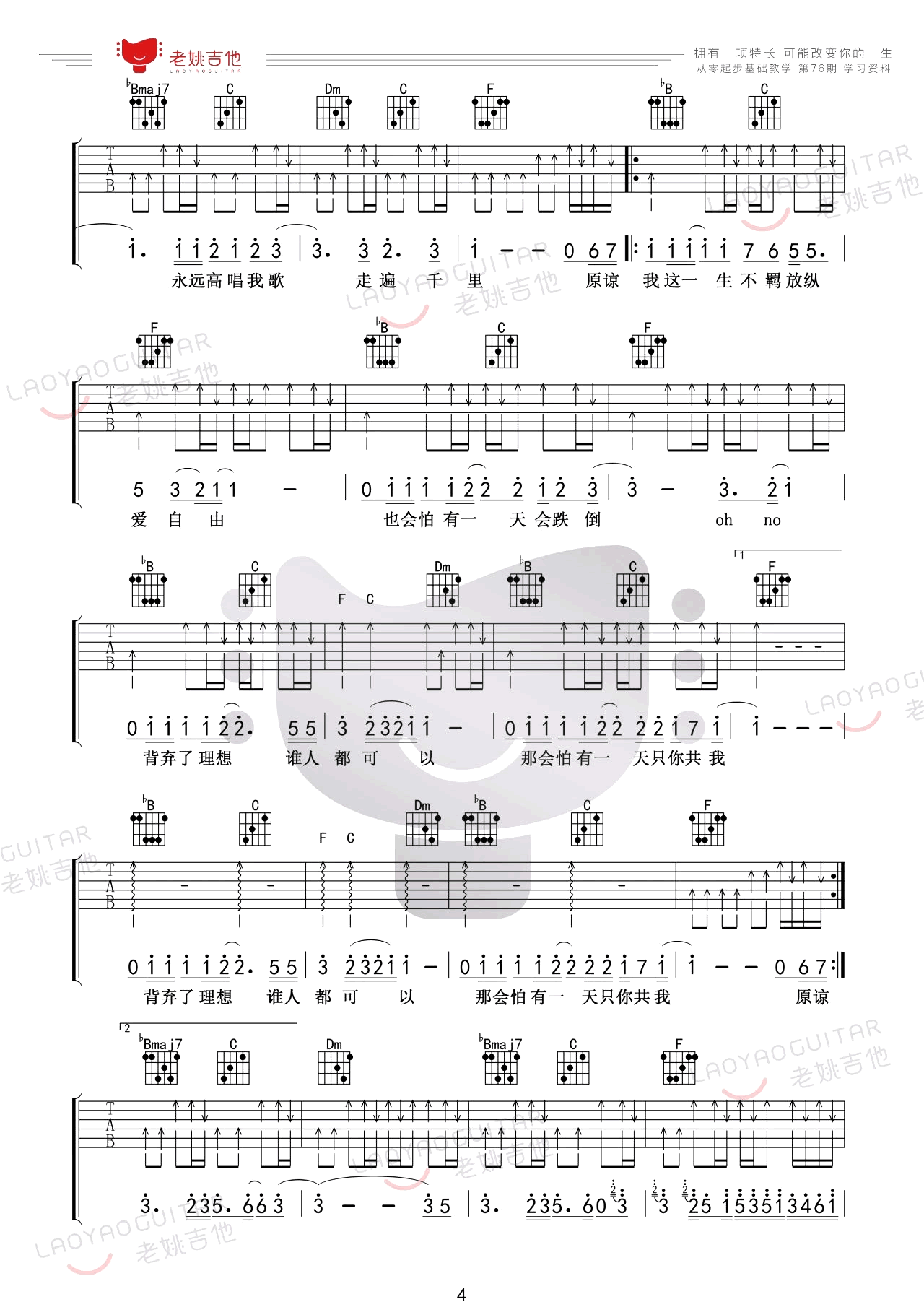 Beyond《海阔天空》吉他谱 弹唱教学4