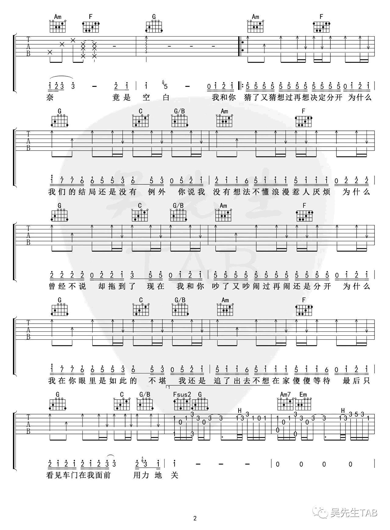 张叶蕾《还是分开》吉他谱-2