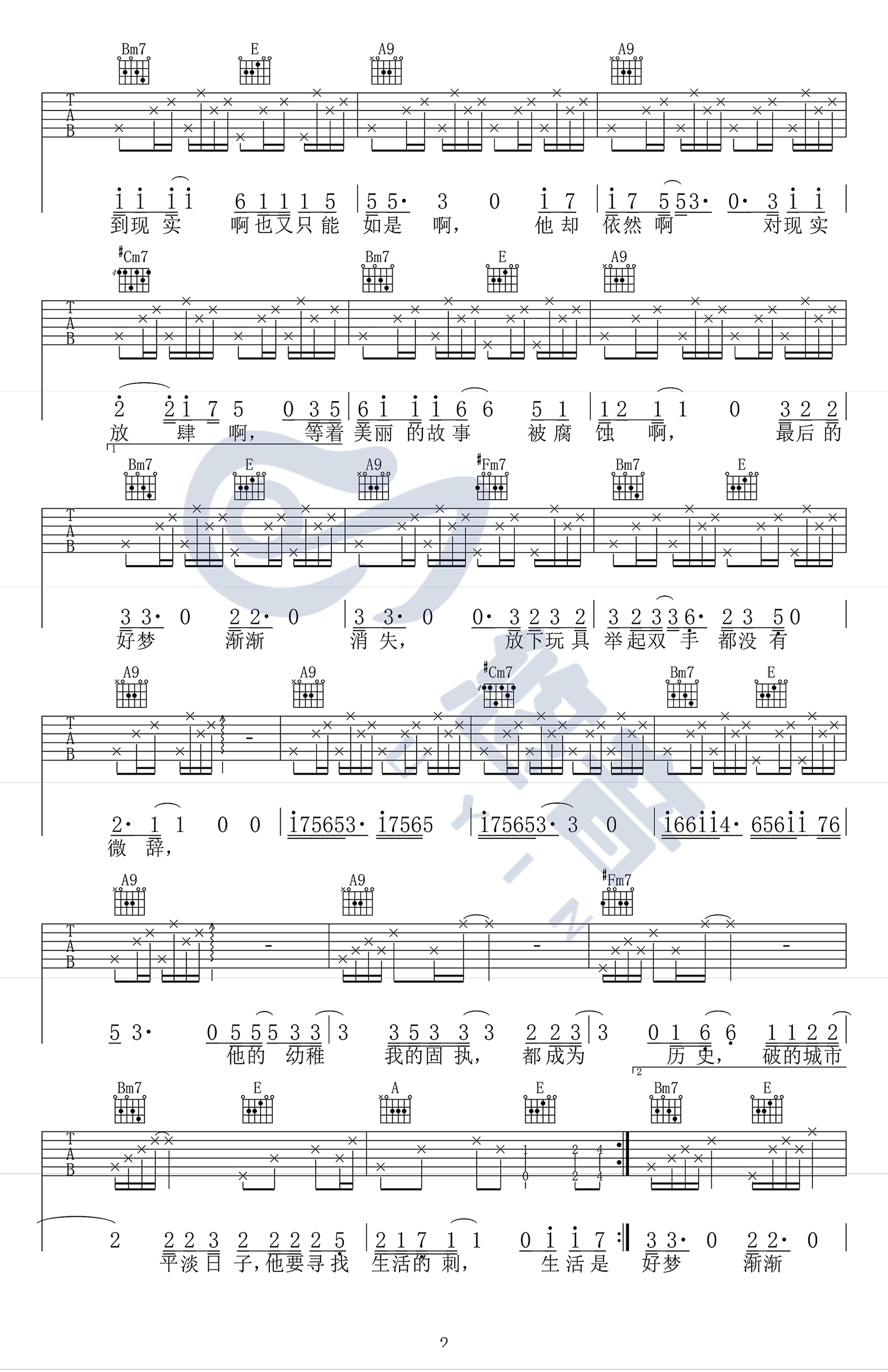 《平淡日子里的刺》吉他谱 宋冬野-2