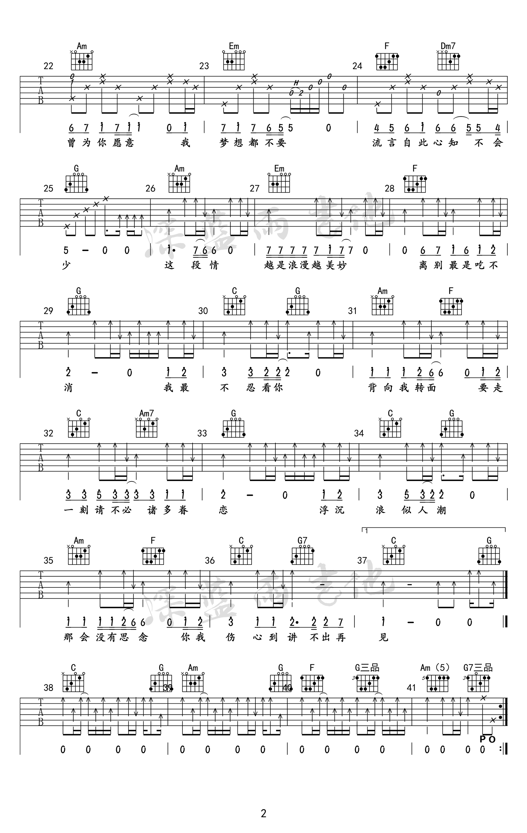 谭咏麟《讲不出再见》吉他谱-2