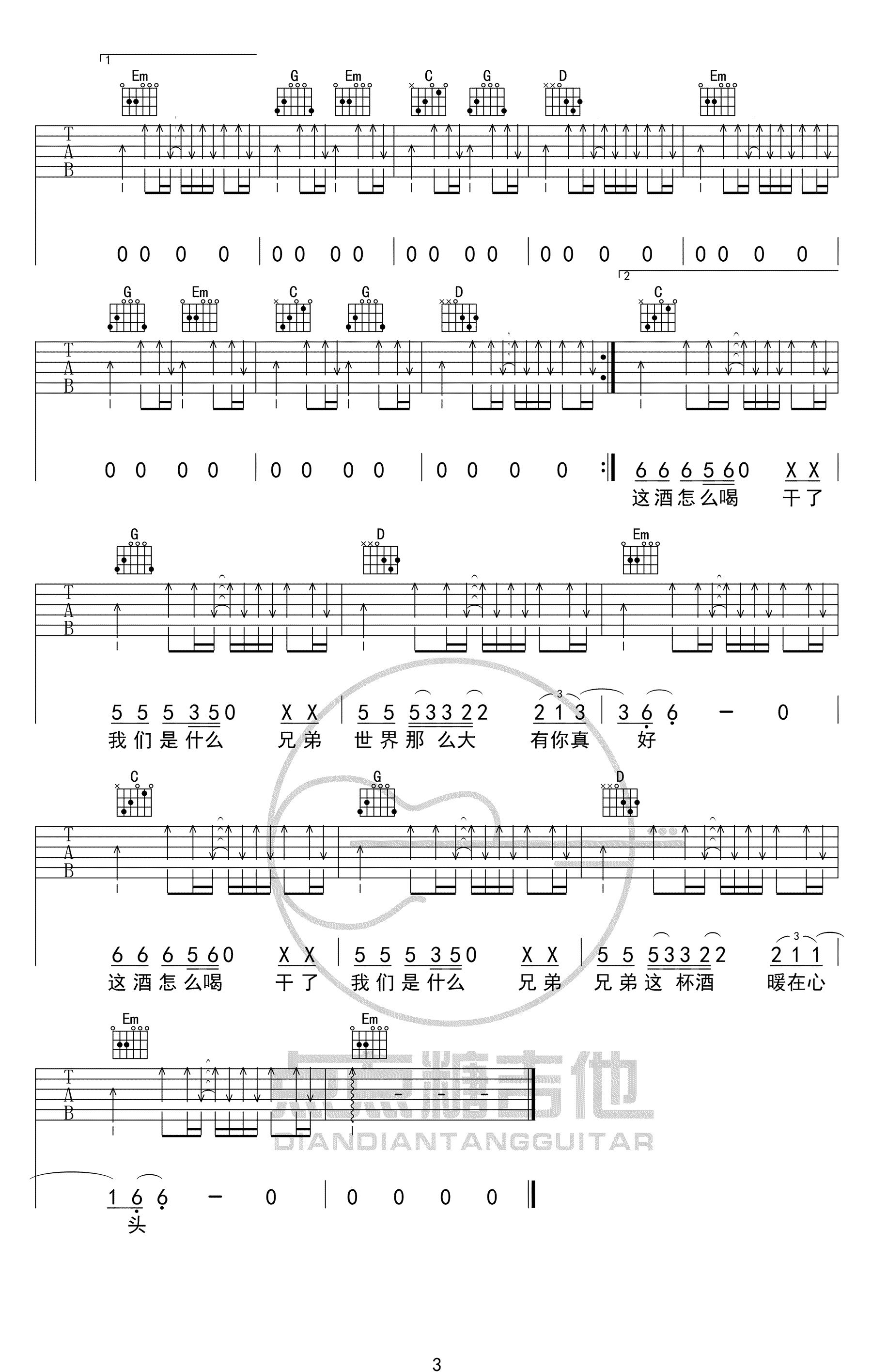 王旭《这酒怎么喝》吉他谱-3