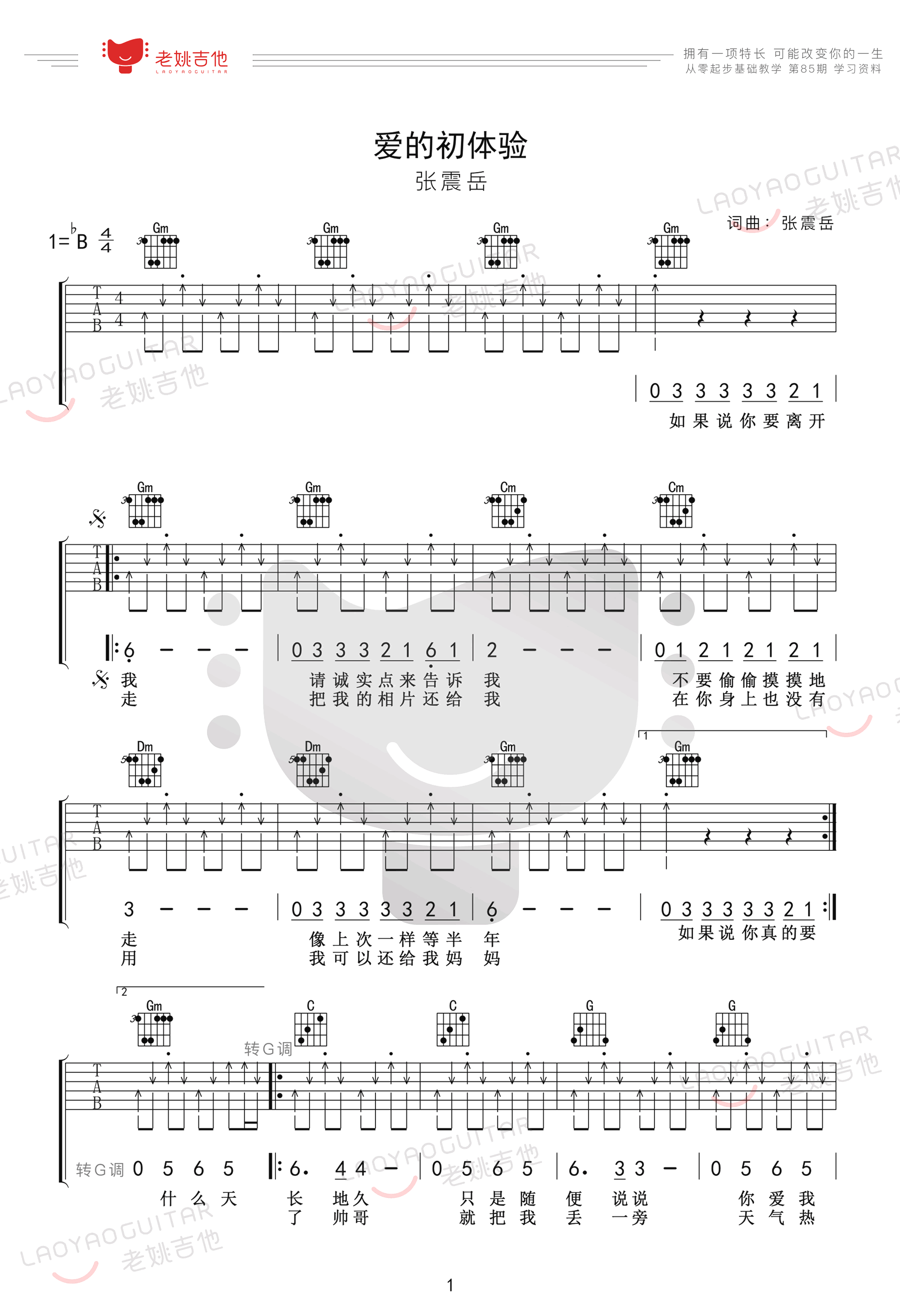 张震岳《爱的初体验》吉他谱 教学视频-1