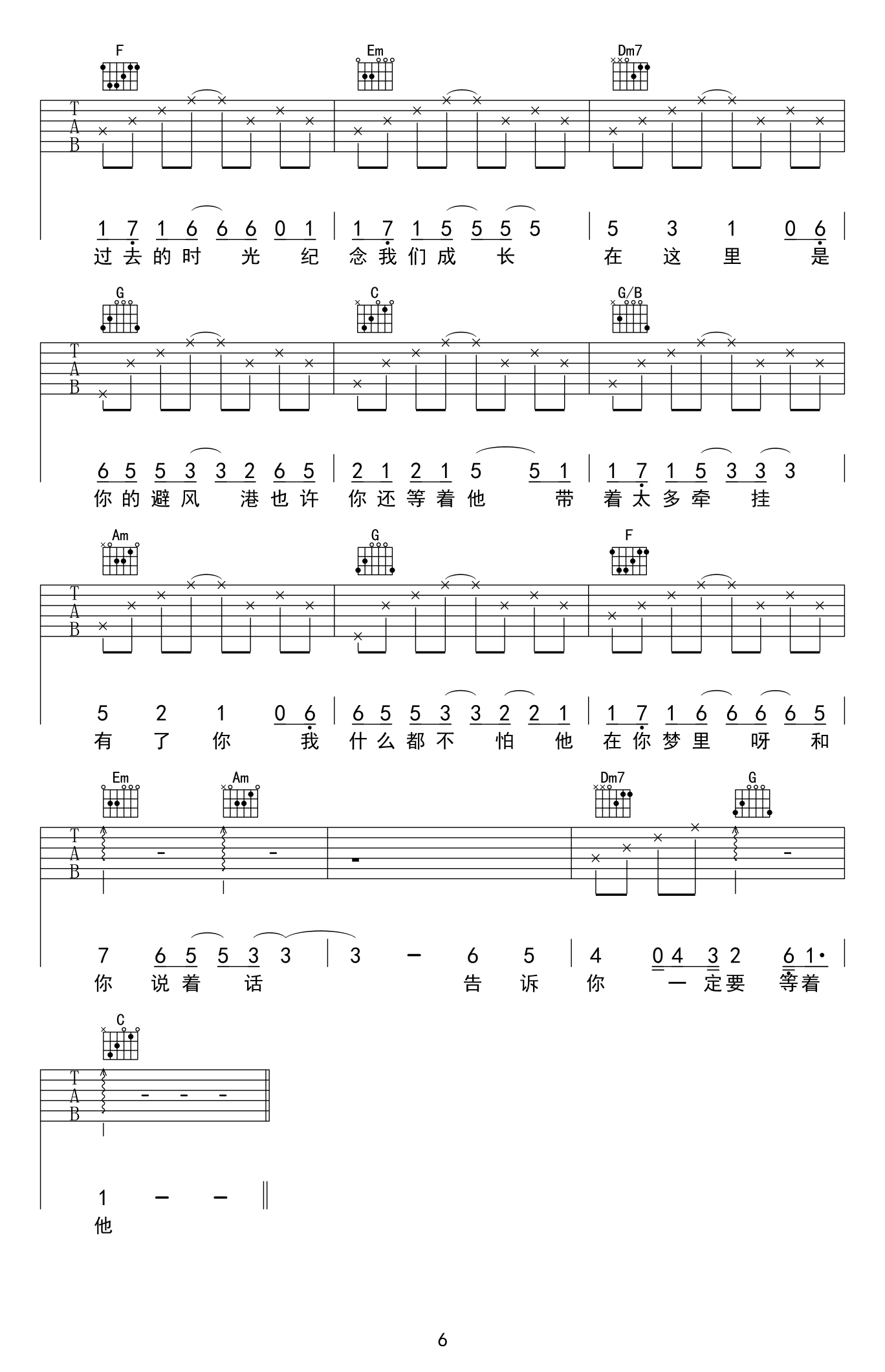 小伊伊 等他吉他谱6