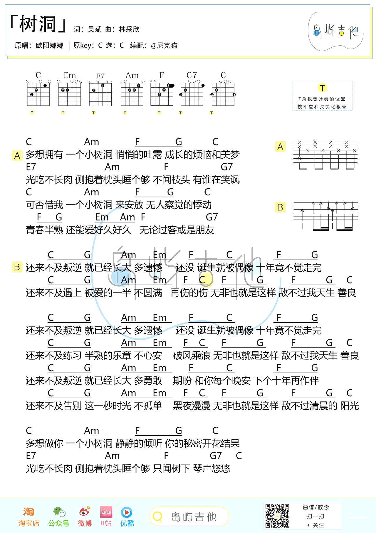 欧阳娜娜《树洞》吉他谱-3