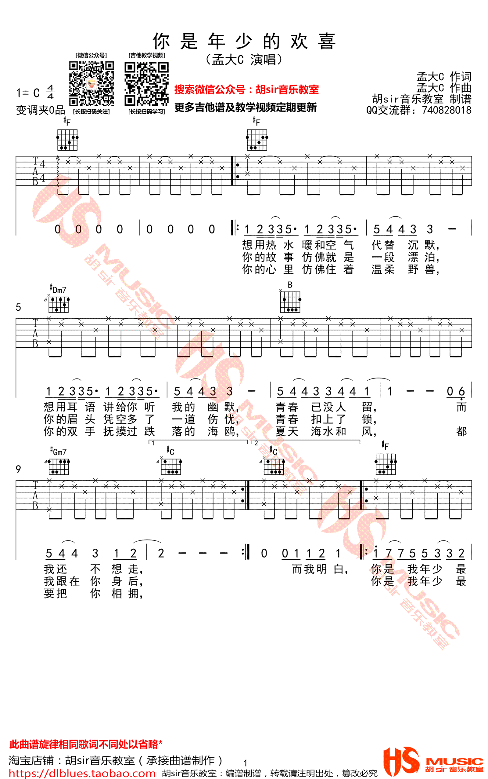 孟大C《你是年少的欢喜》吉他谱-1