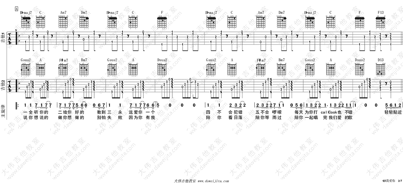 新乐尘符《123我爱你》吉他谱-2