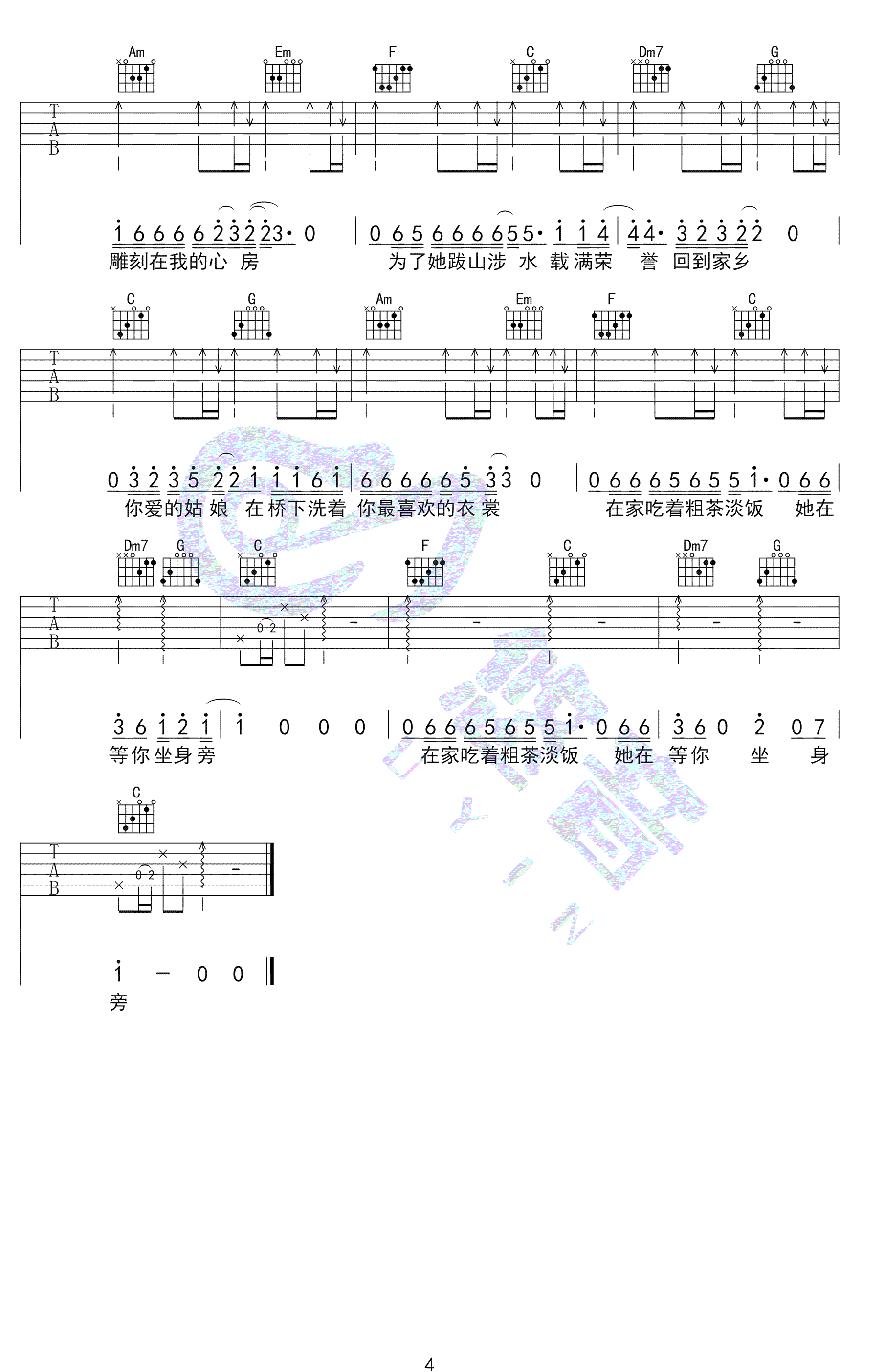 隔壁老樊《你的姑娘》吉他谱-4