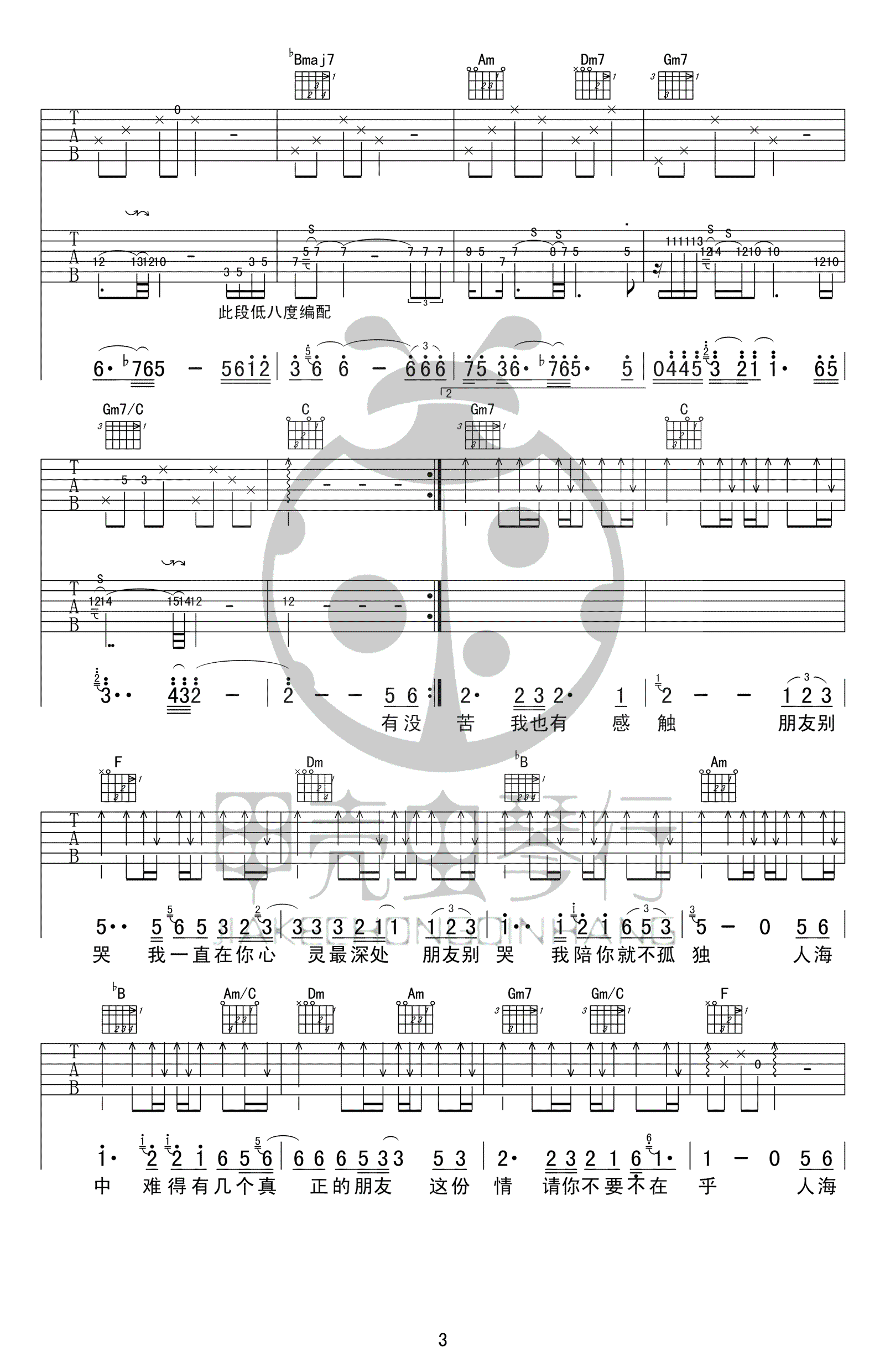 吕方朋友别哭吉他谱