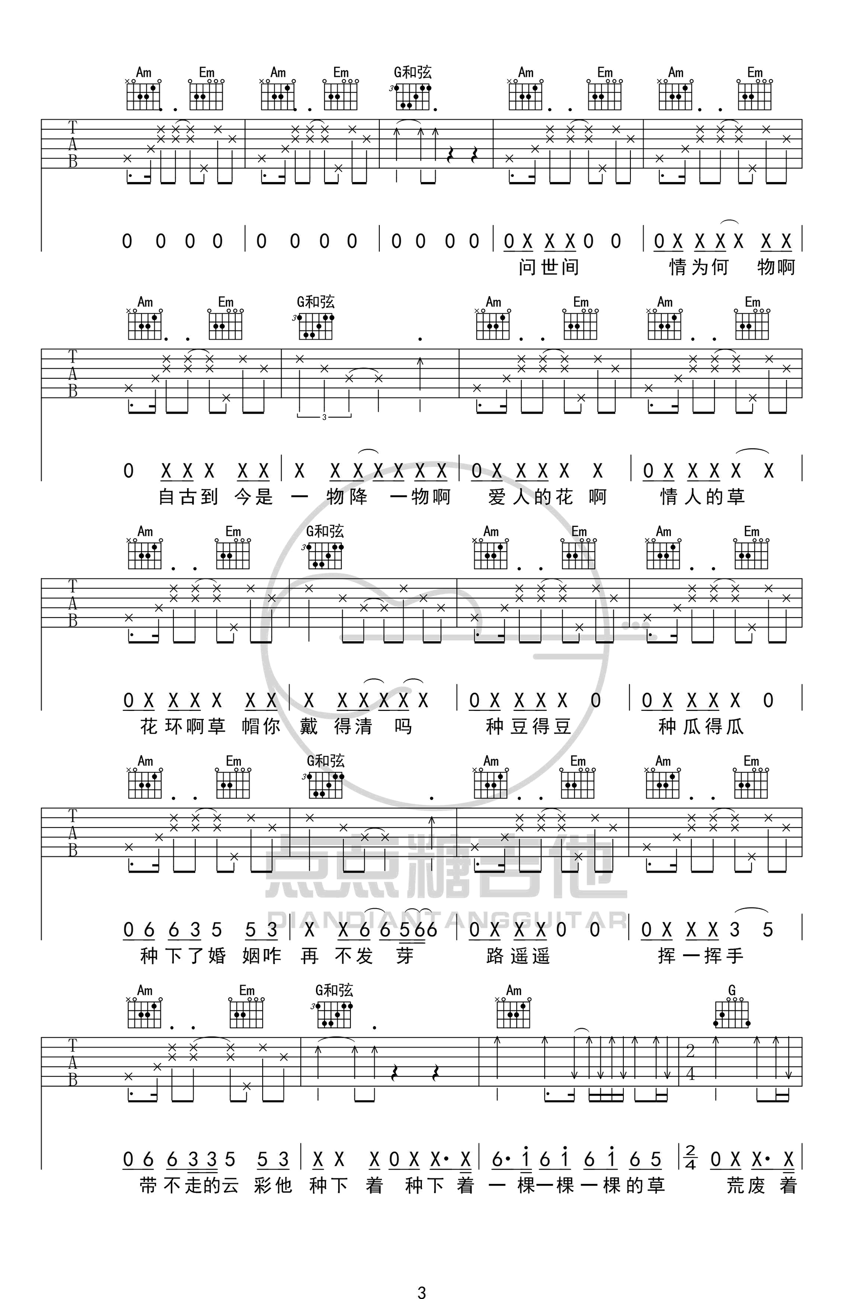 二手玫瑰《情儿》吉他谱-3