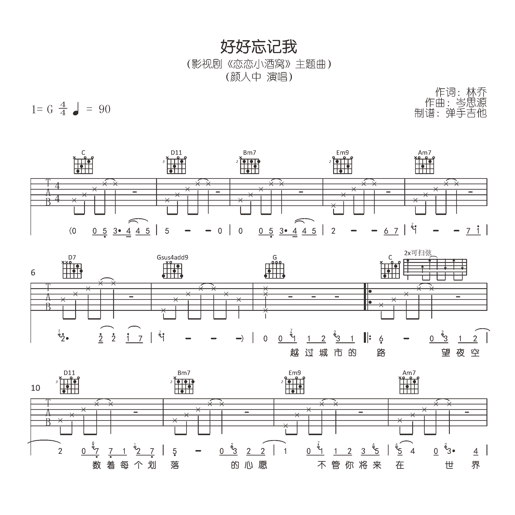 颜人中《好好忘记我》吉他谱-1