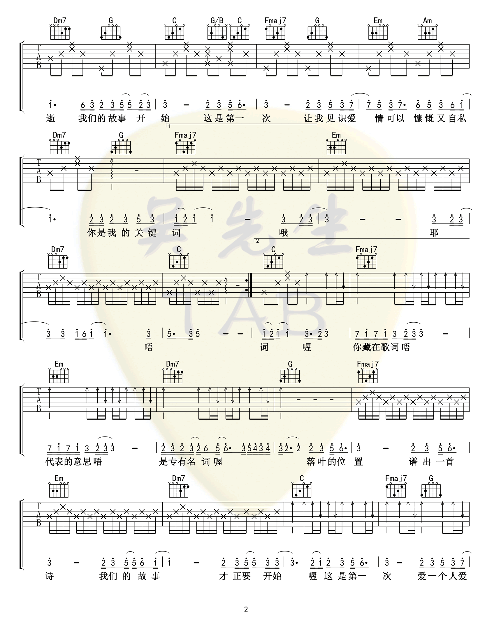 林俊杰《关键词》吉他谱-2