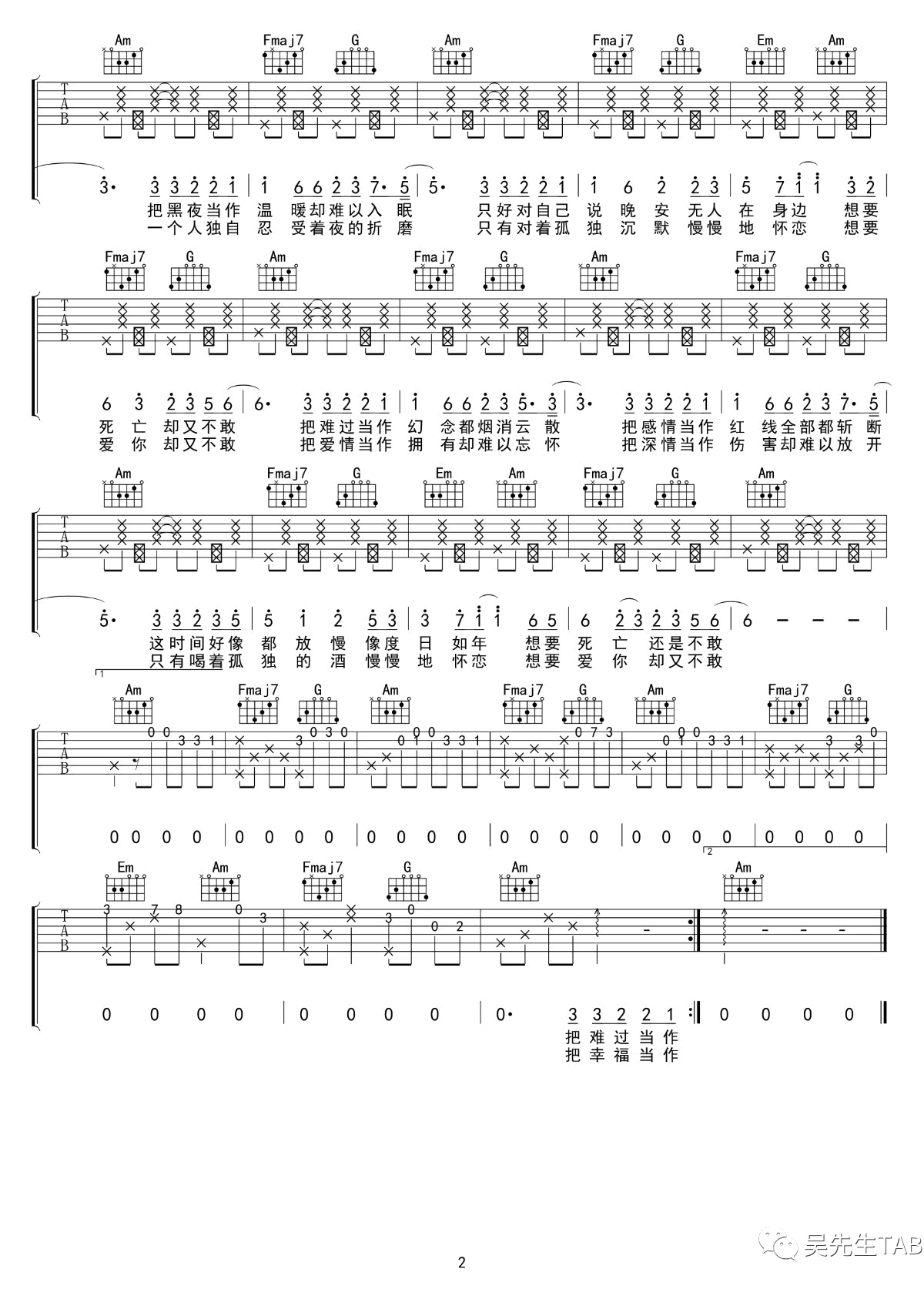 把孤独当做晚餐吉他谱 井胧 想死却又不敢吉他谱-2