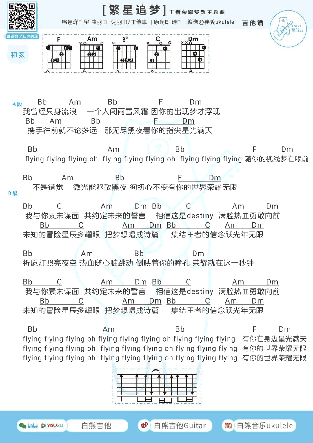 易烊千玺《繁星追梦》吉他谱