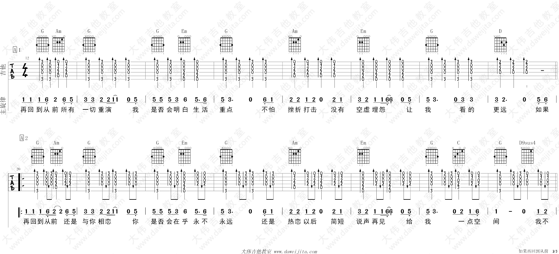 如果再回到从前吉他谱 张镐哲