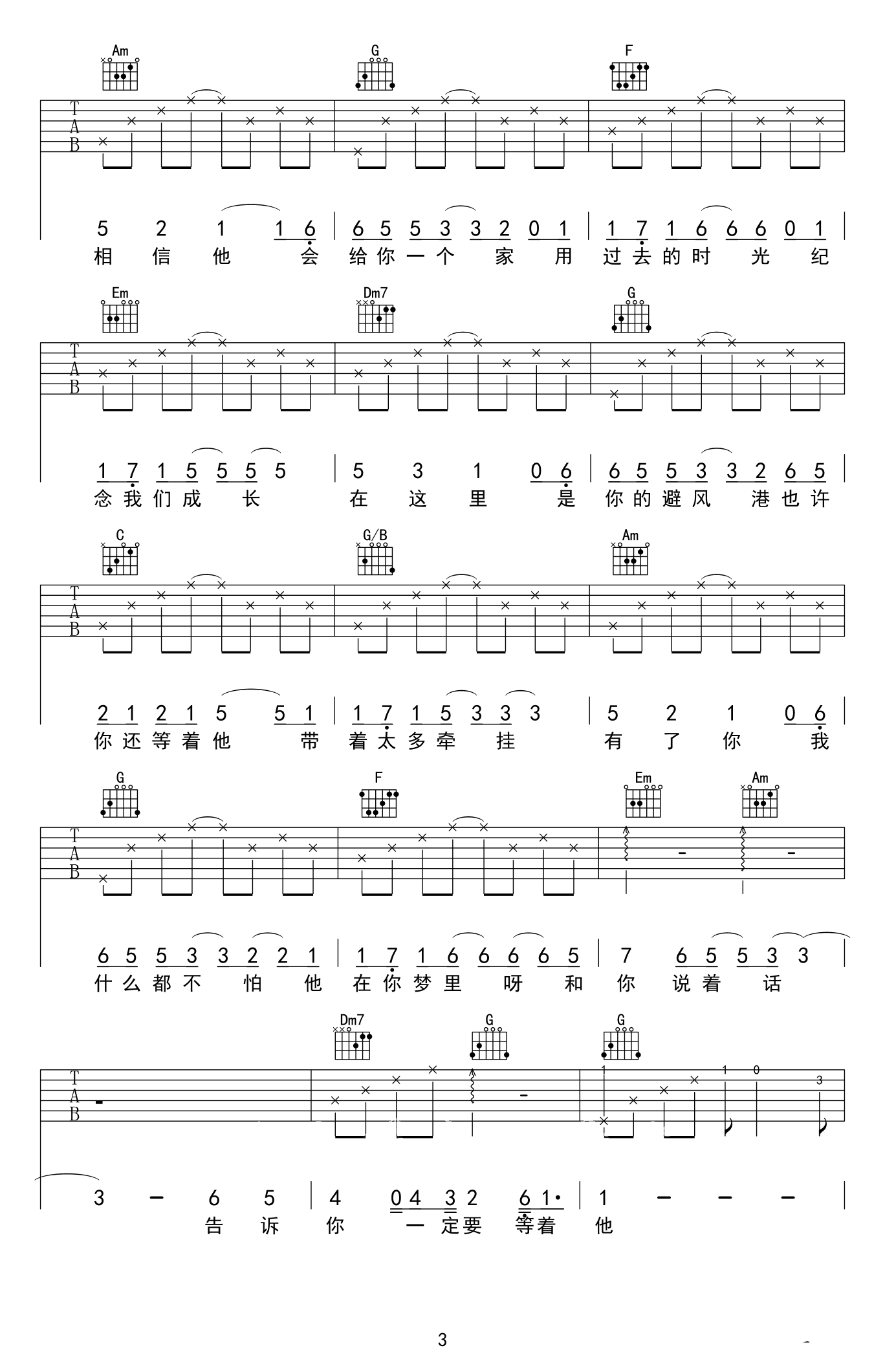 小伊伊 等他吉他谱3