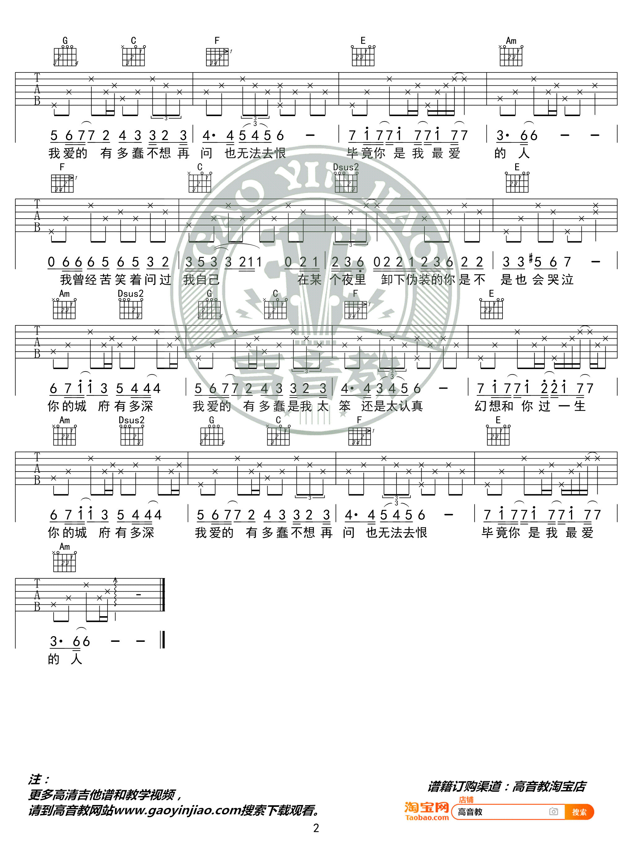 许嵩《城府》吉他谱C调-2