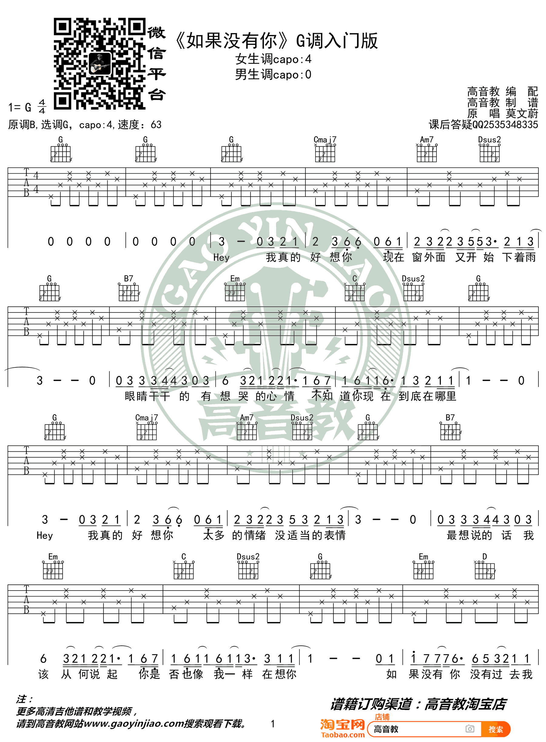 如果没有你吉他谱 莫文蔚-1