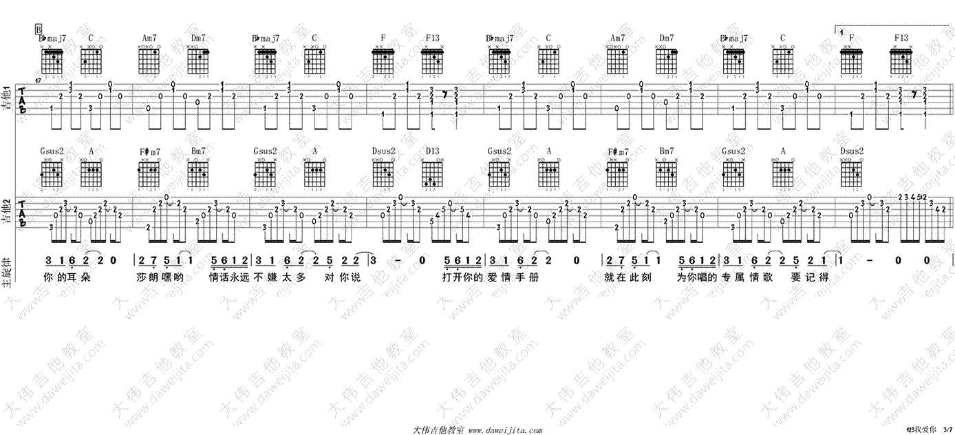 新乐尘符《123我爱你》吉他谱-3