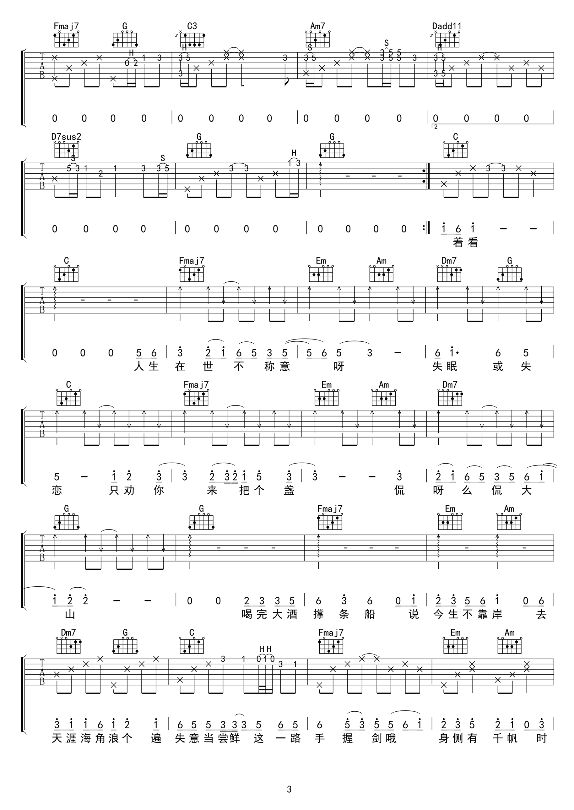 黄诗扶《人间不值得》吉他谱-3