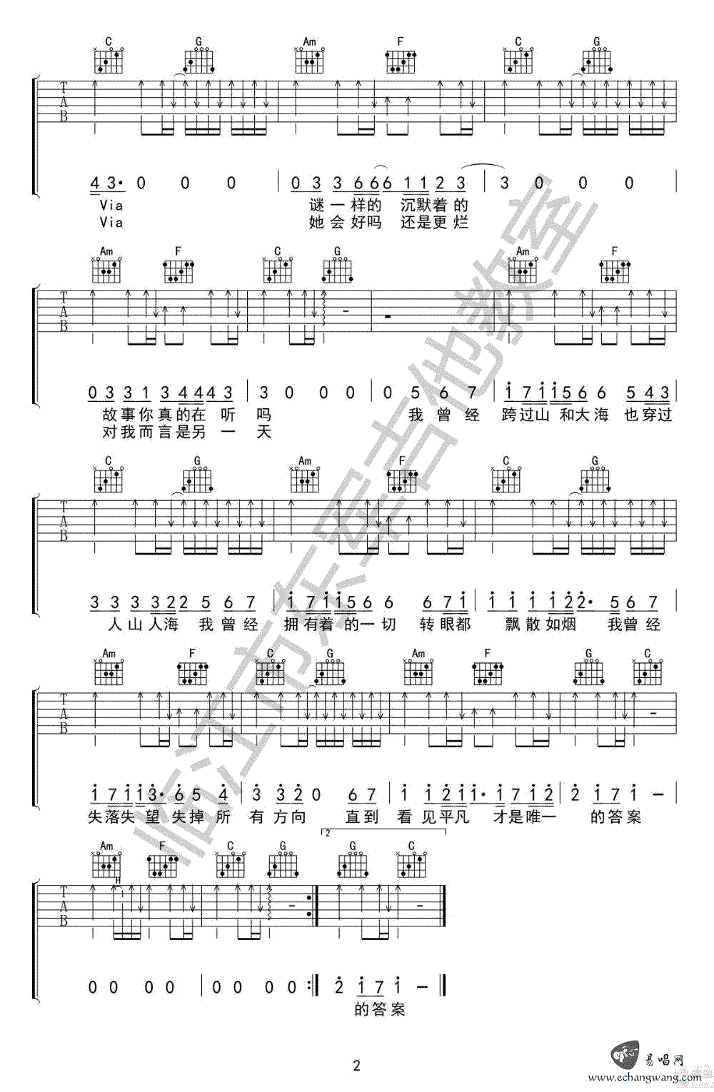 打扰一下乐团 平凡之路吉他谱2