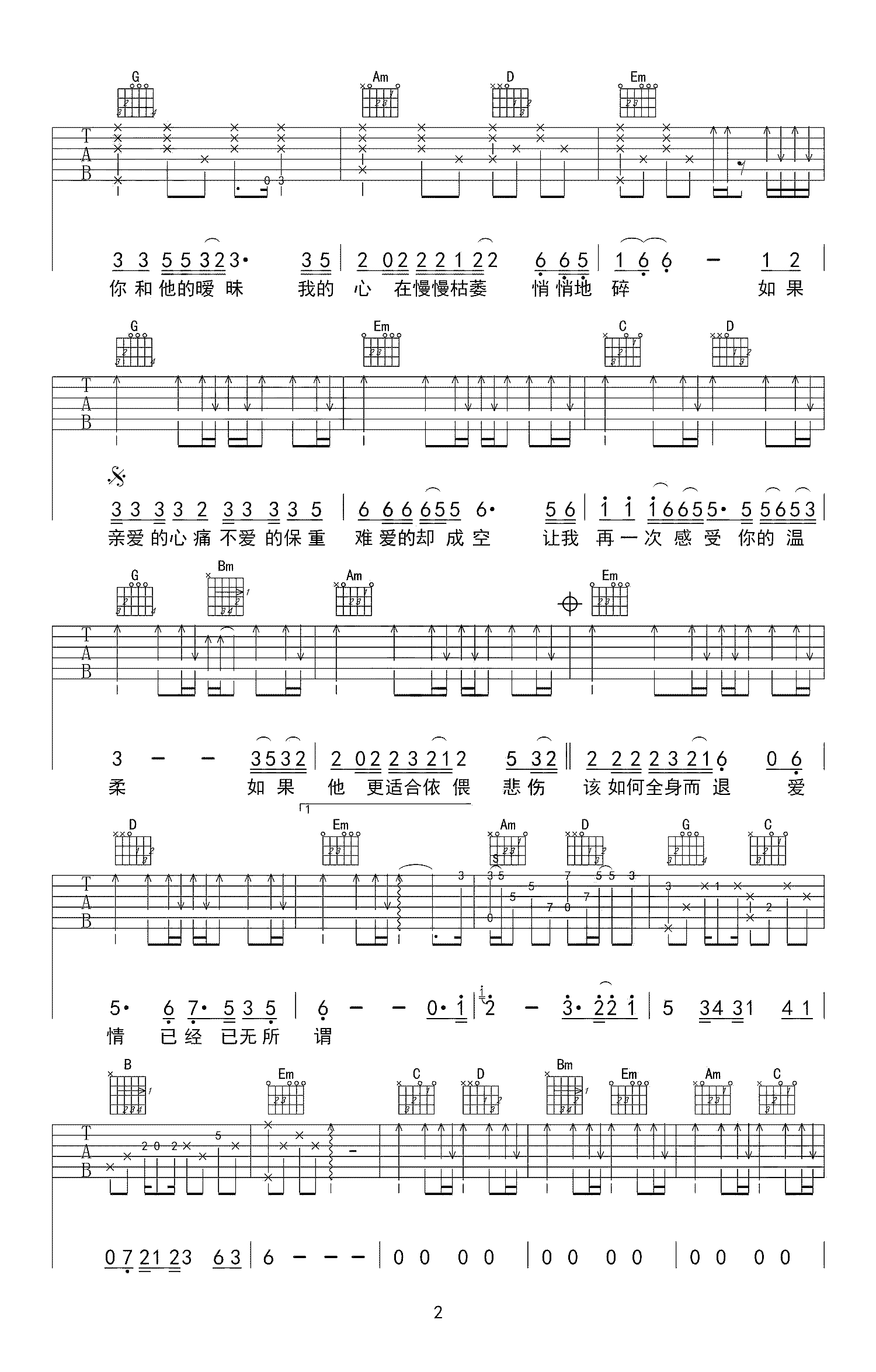 拥抱你离去吉他谱 张北北2