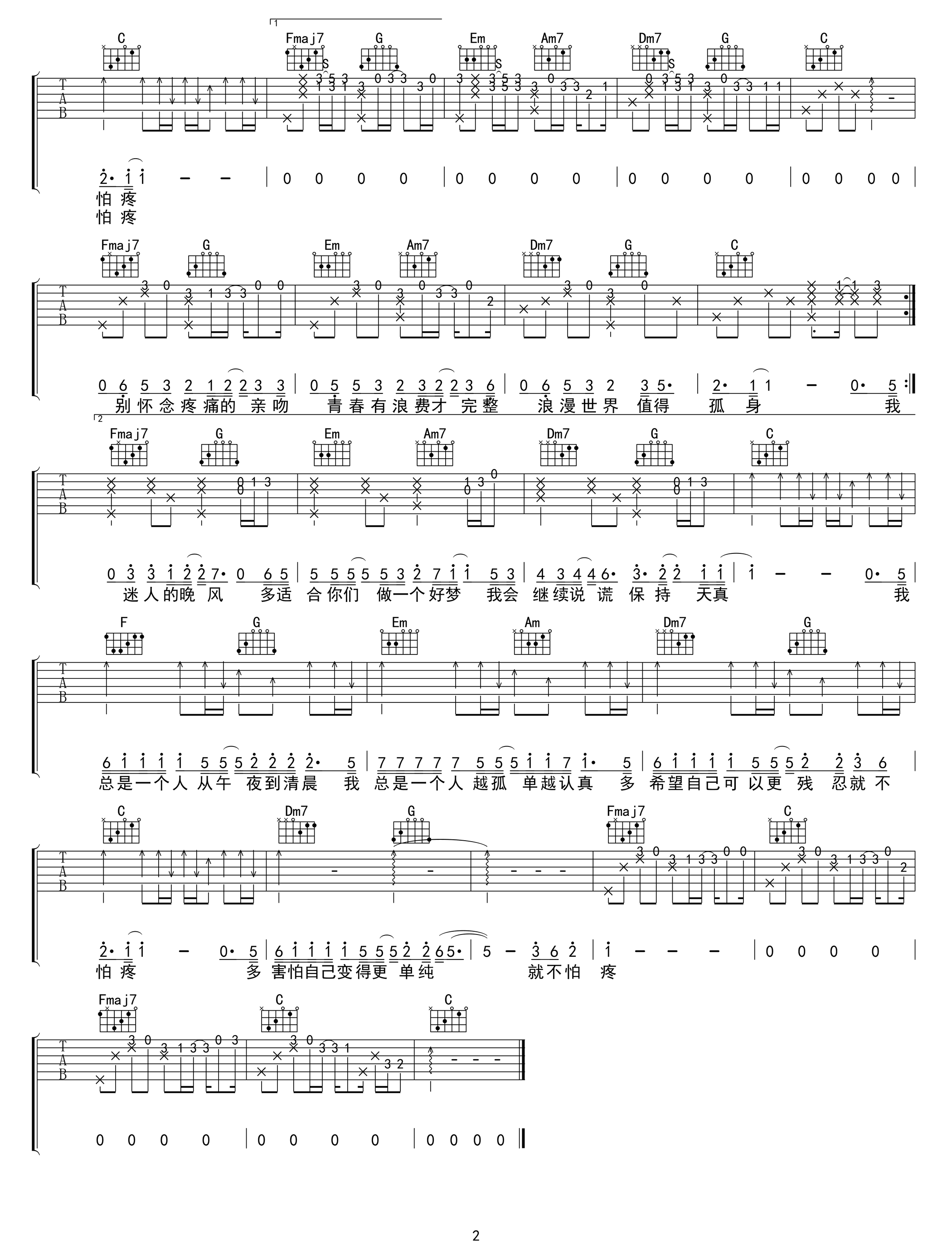 徐秉龙《孤身》吉他谱 C调-2