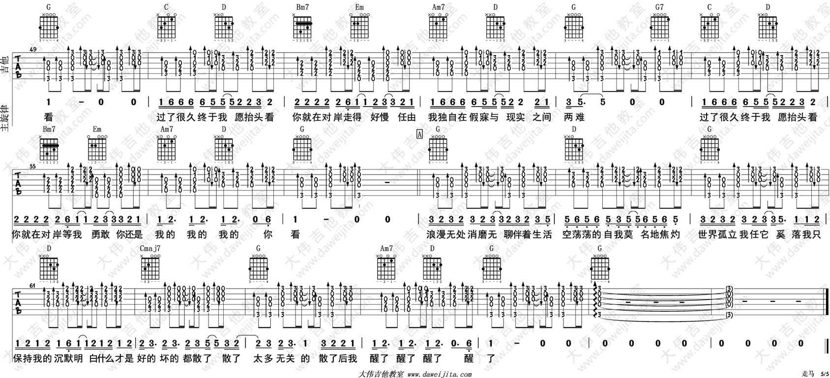 走马吉他谱 抖音版本